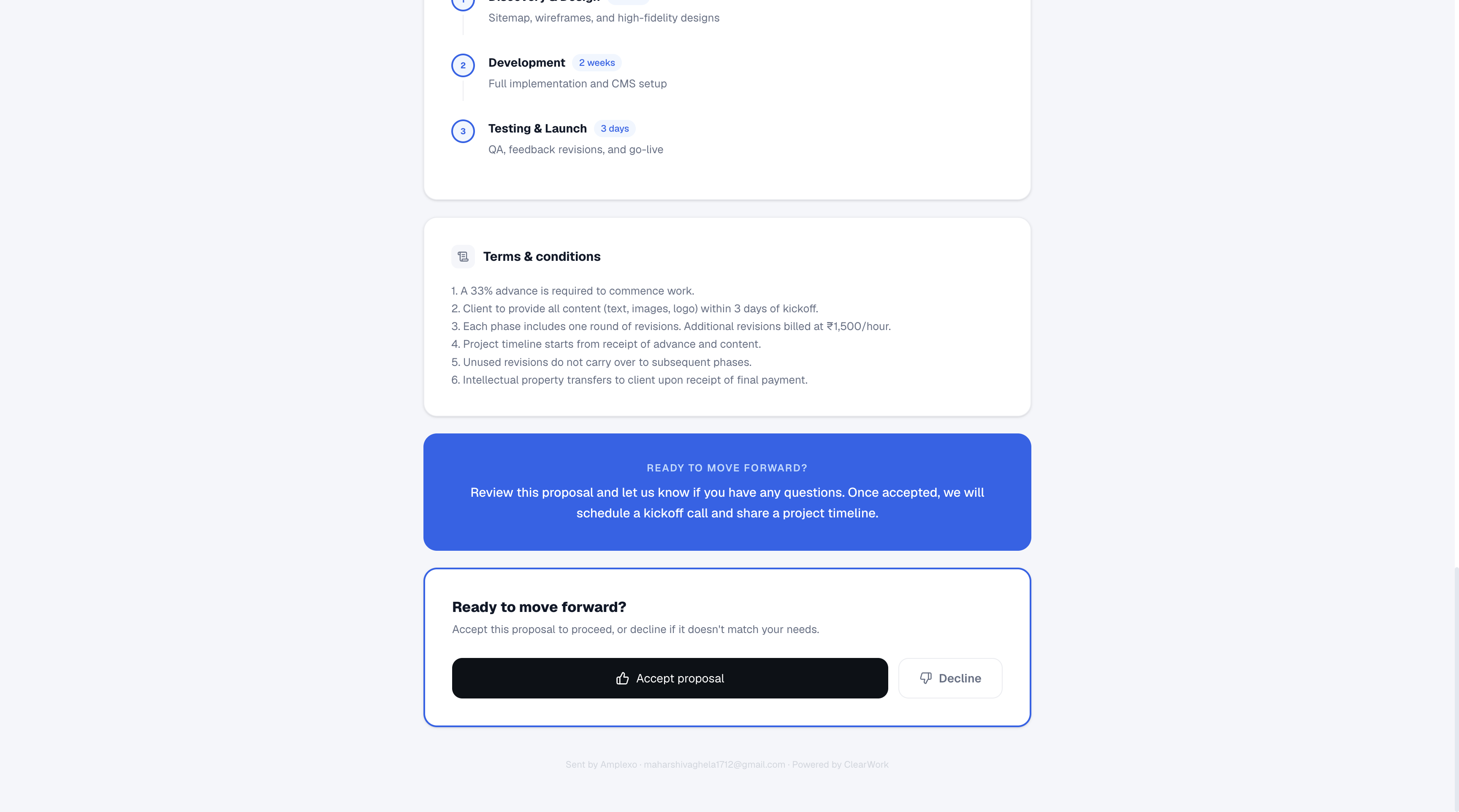 Client accepting proposal