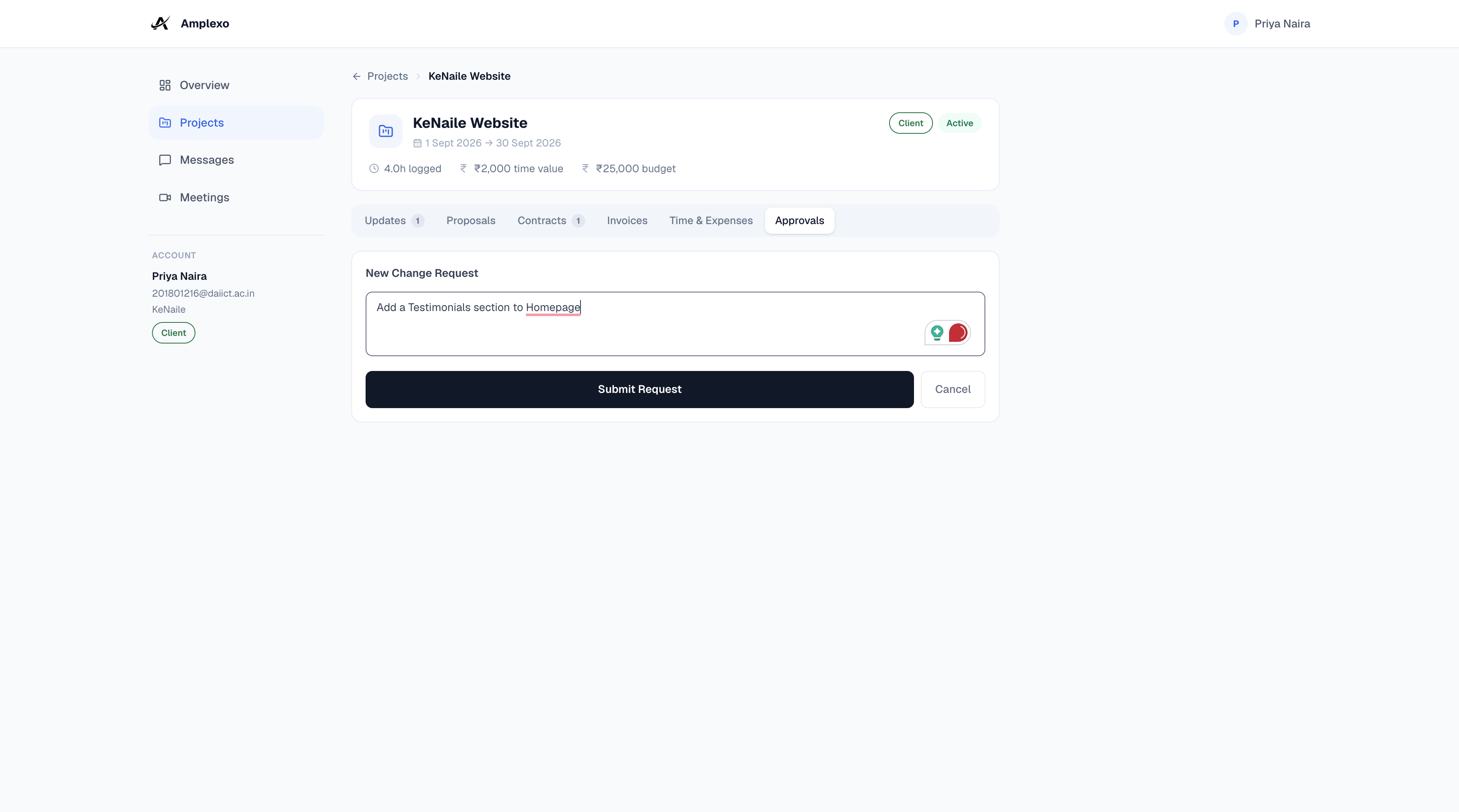 Client raising a change request