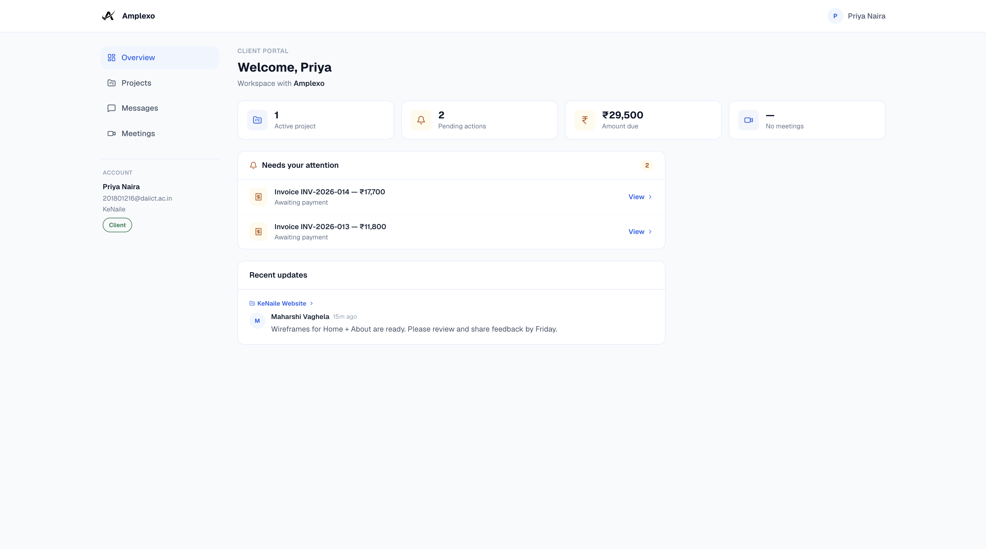 Invoice pending in client portal