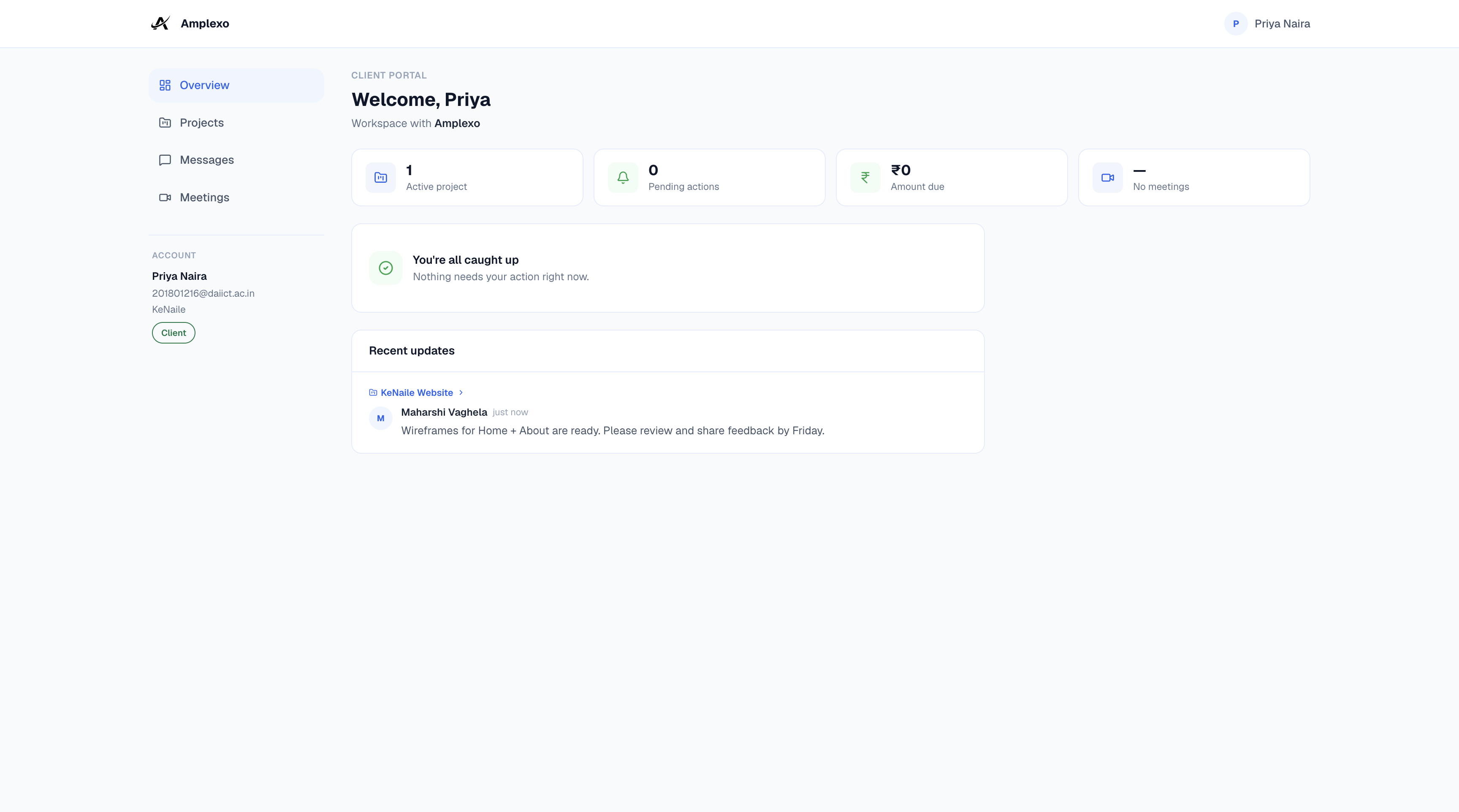 Client portal home page