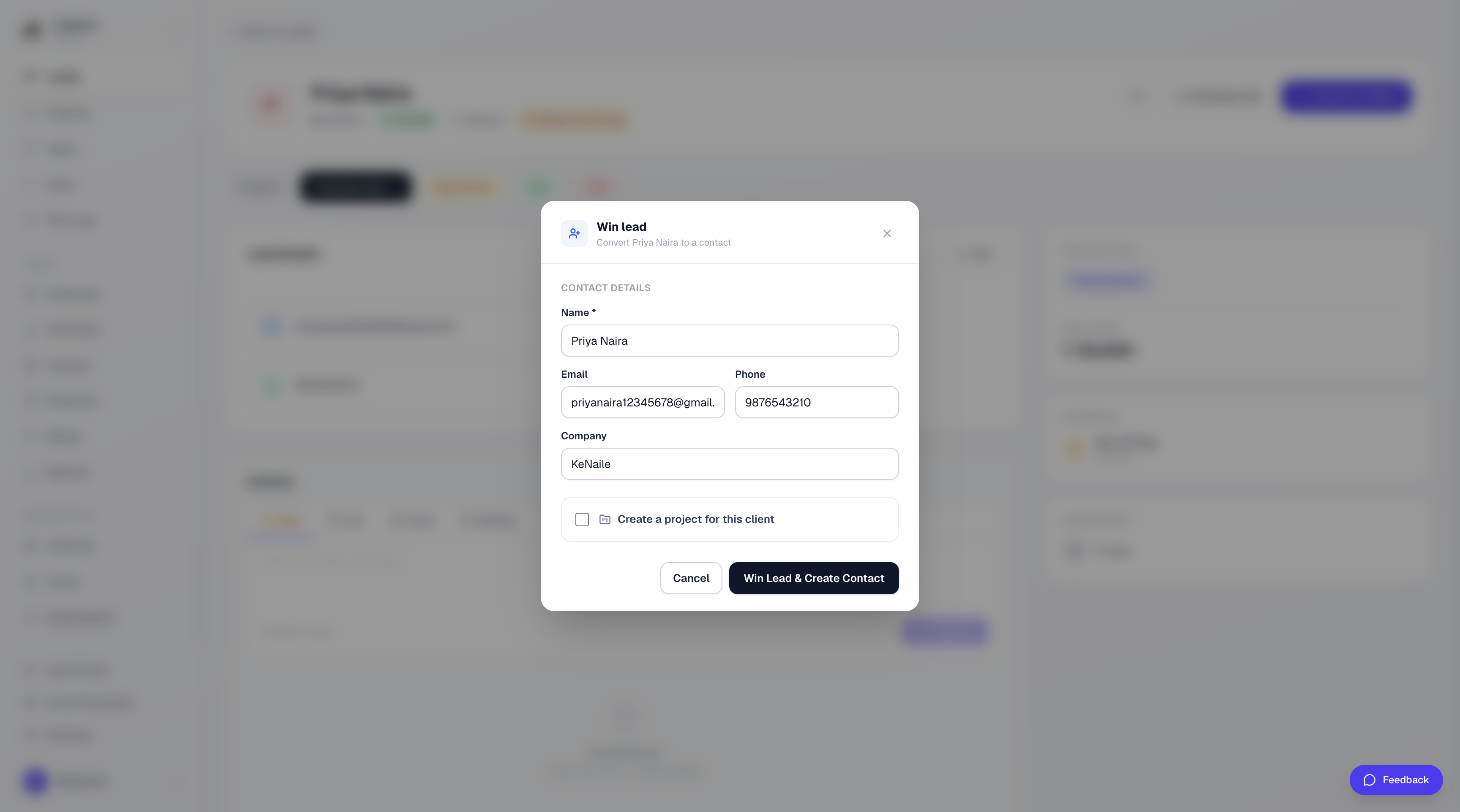 Convert lead to client