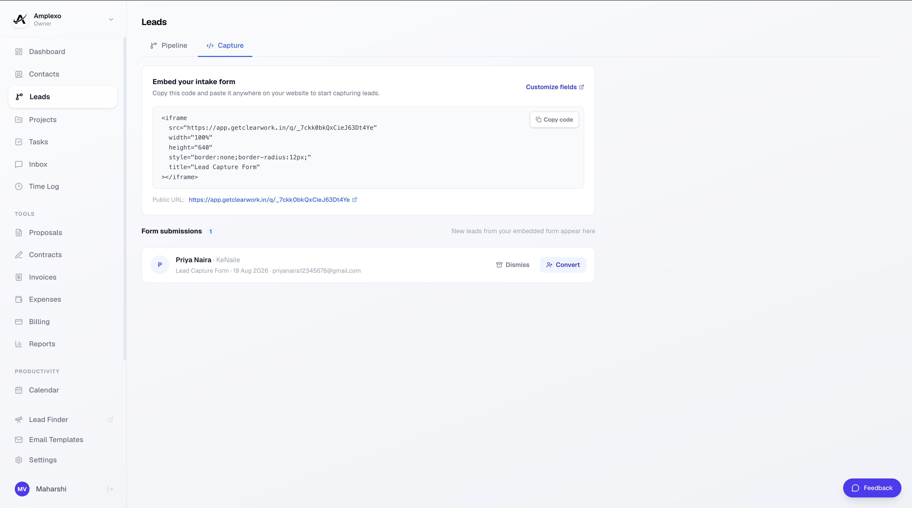Lead added confirmation