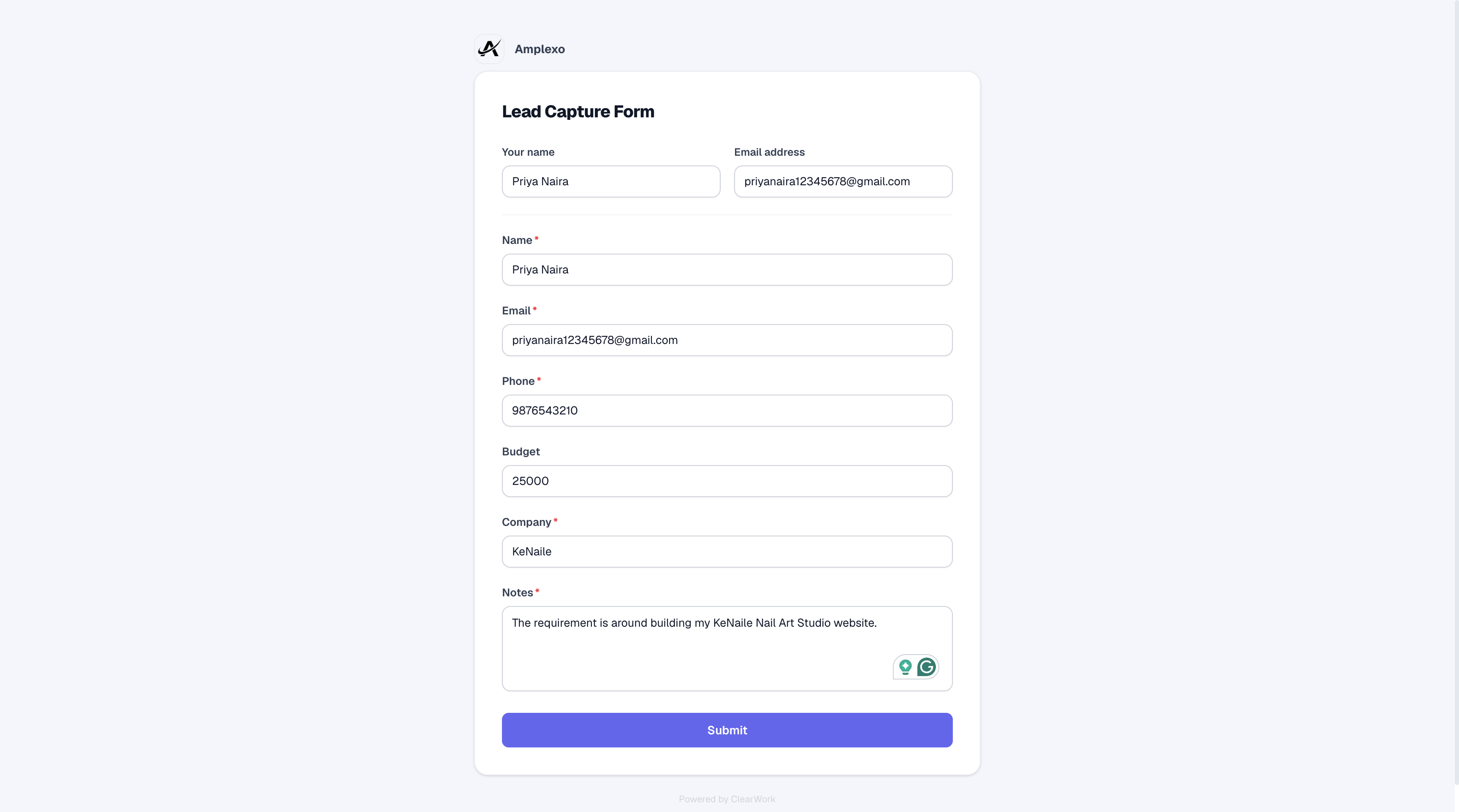 Lead intake form