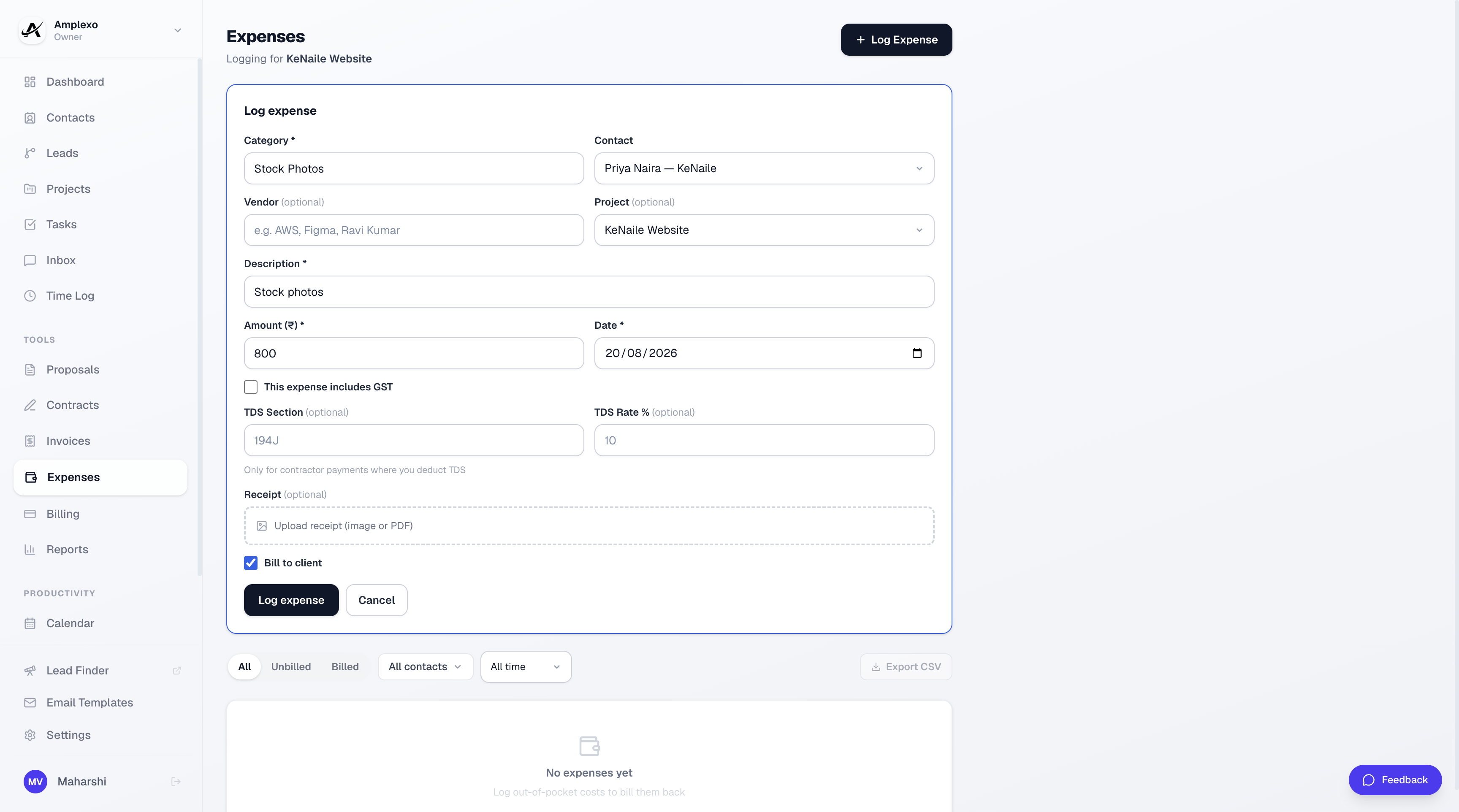Add expense to project