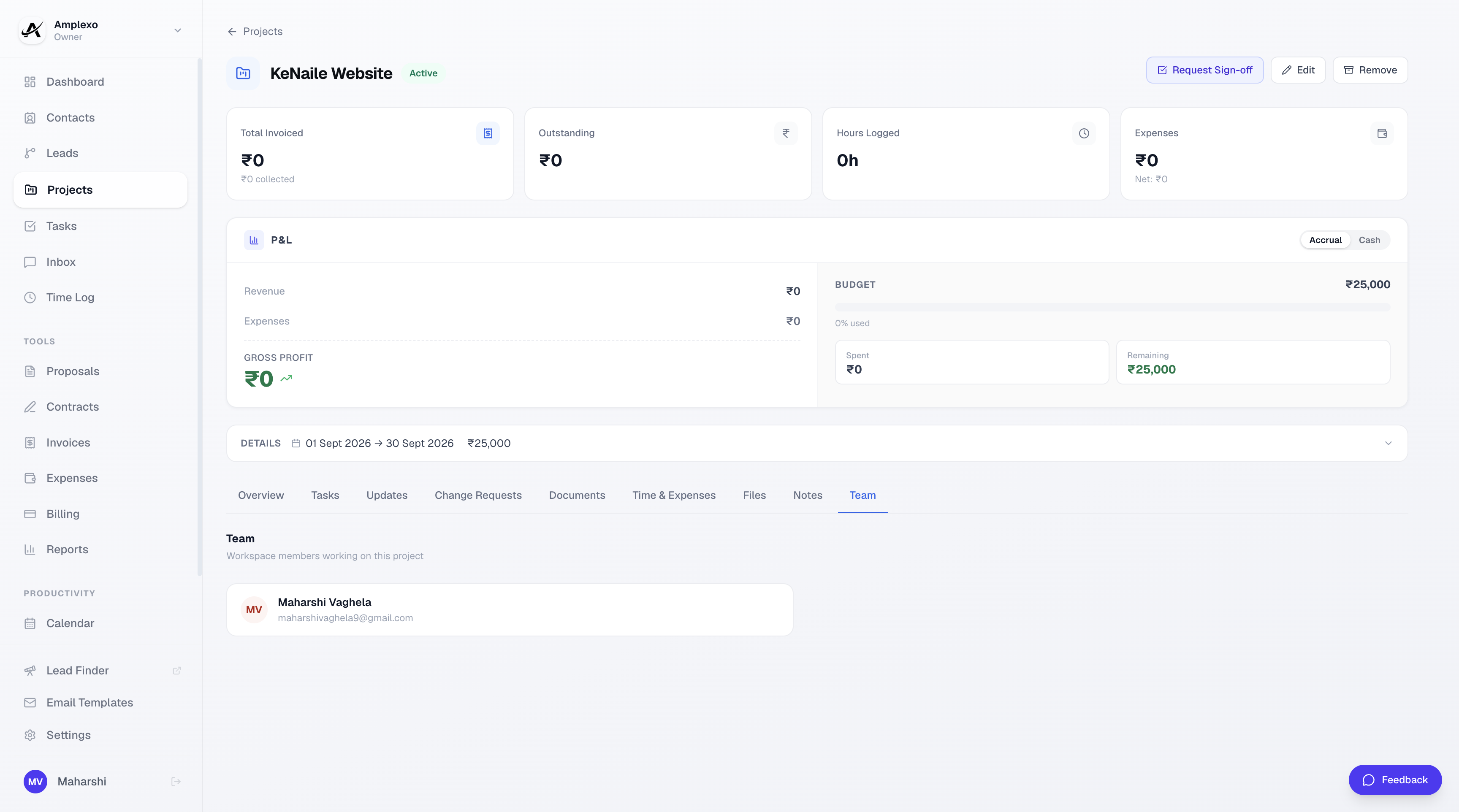 Project team tab