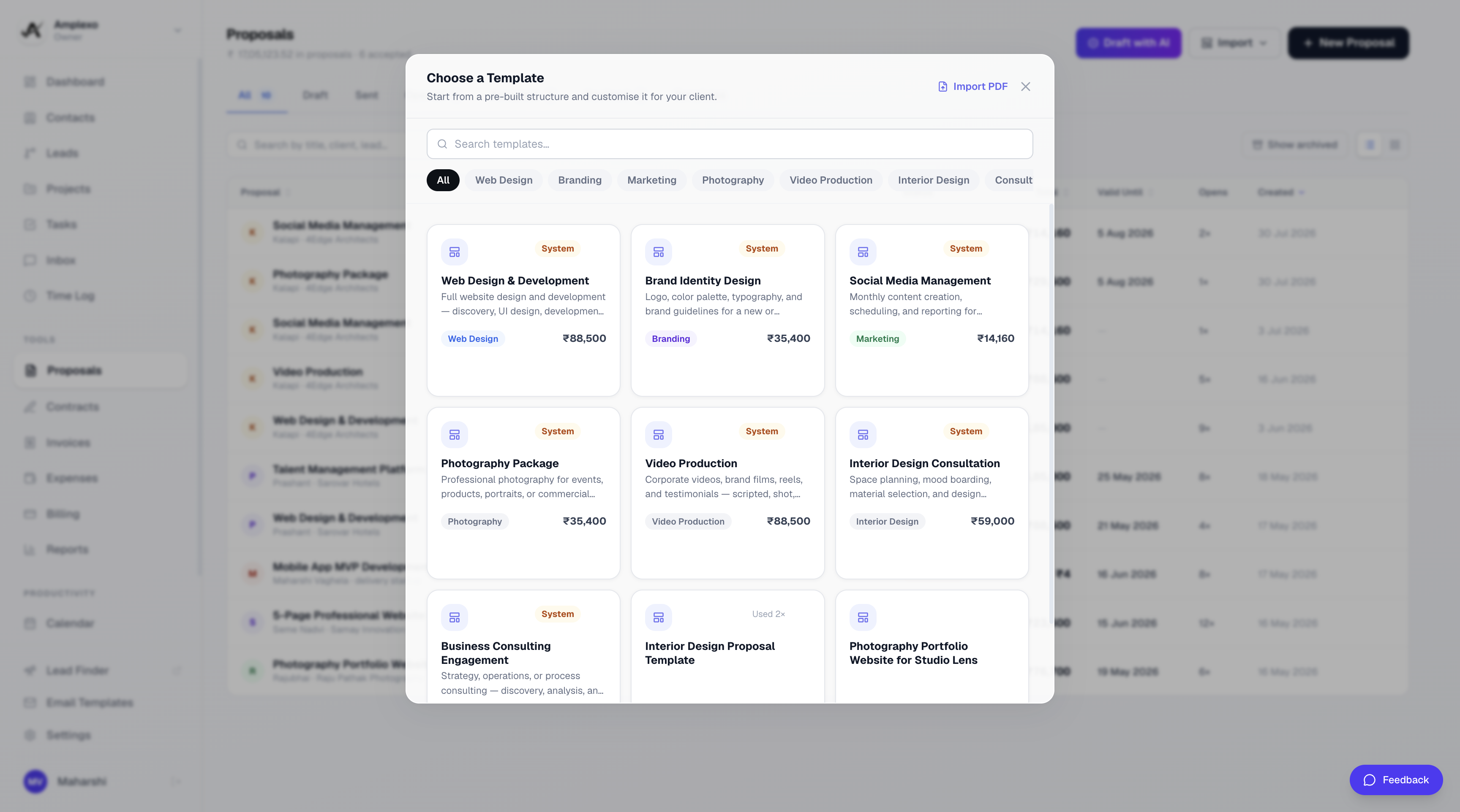 Choose proposal template