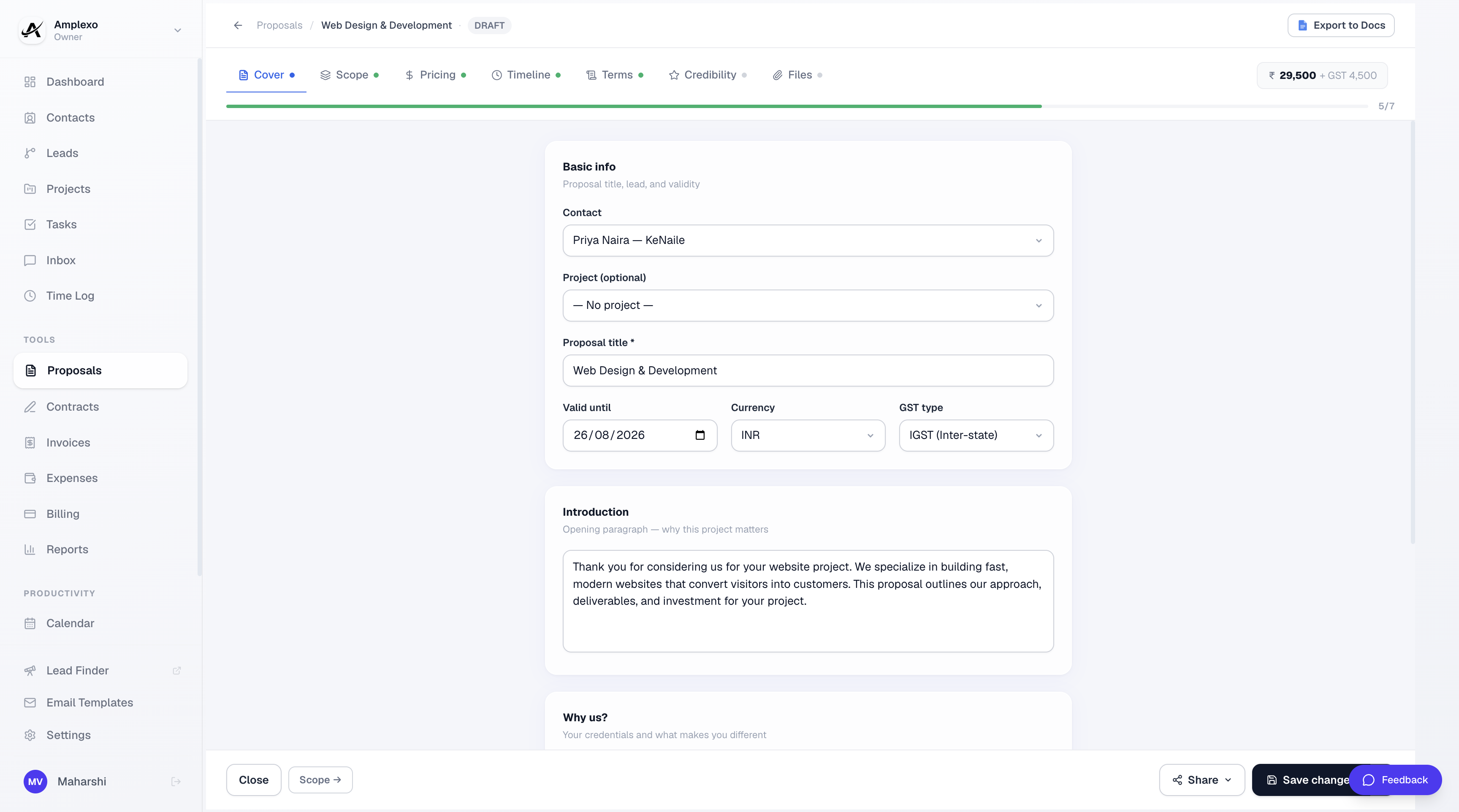 Edit proposal page