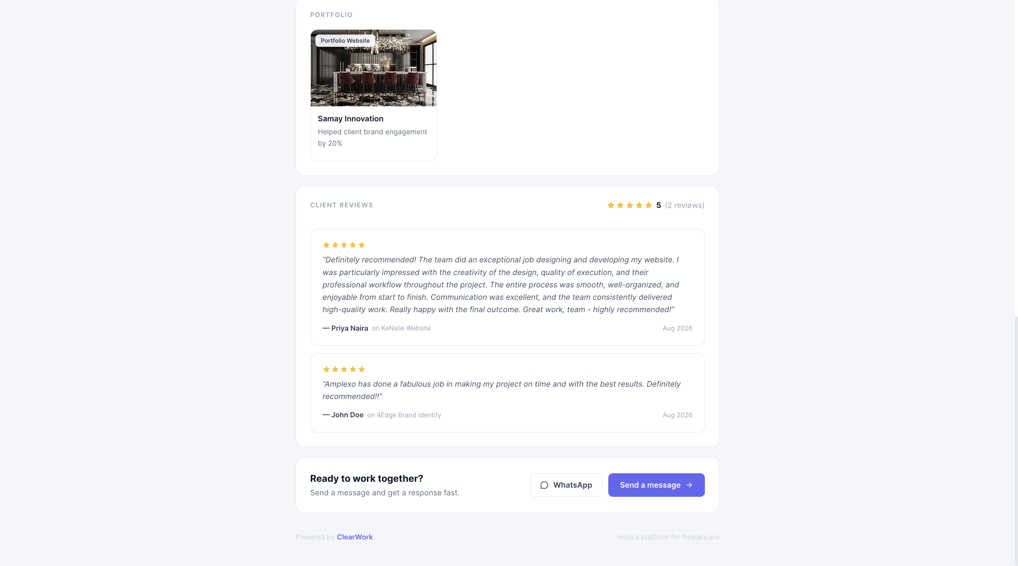 Review visible on public freelancer profile